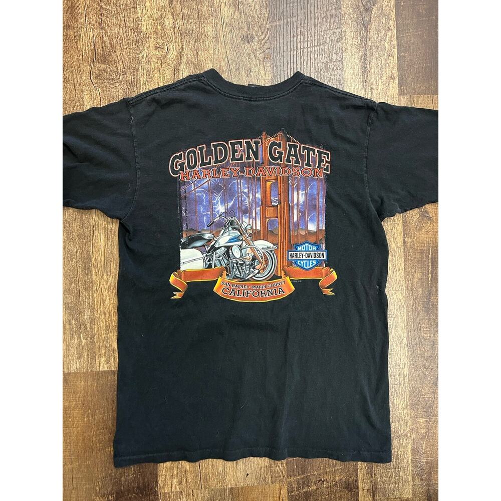 Vintage 1996 Harley Davidson Single Stitch Eagle Print Golden Gate Shirt Large